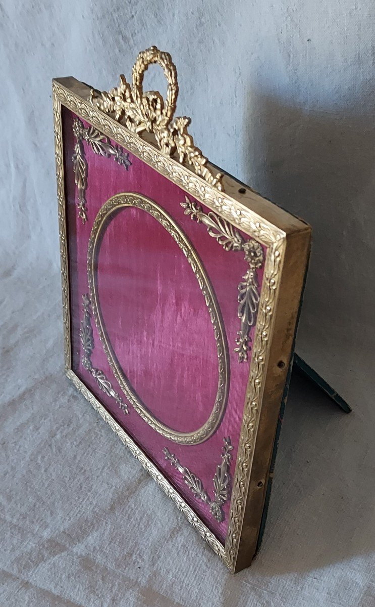 Napoleon III Photo Holder Frame Gilt Bronze With Applications, Marie Louise Rose Magenta-photo-2