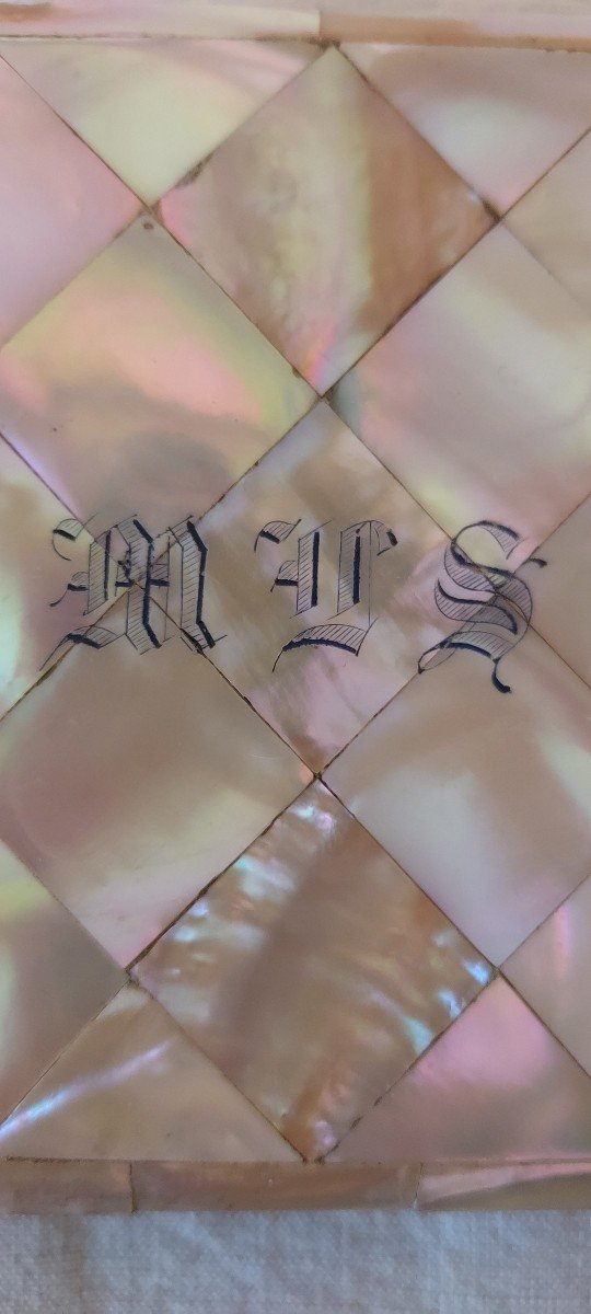 Business Card Holder In Cardboard And Mother-of-pearl With  “mu” Lettering Napoleon III Period -photo-1