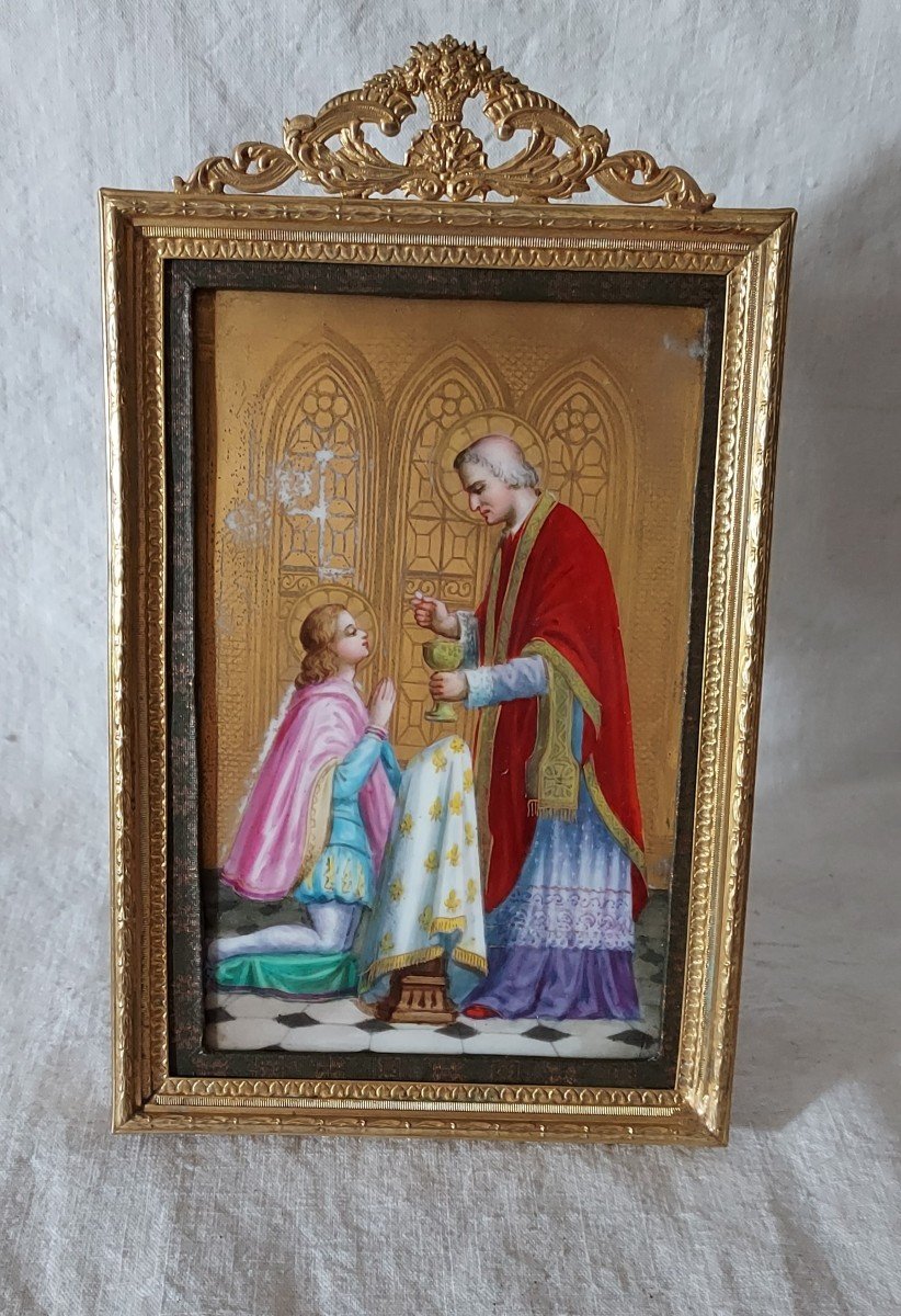 First Communion Scene In Painted Porcelain In Its Gilt Bronze Frame 