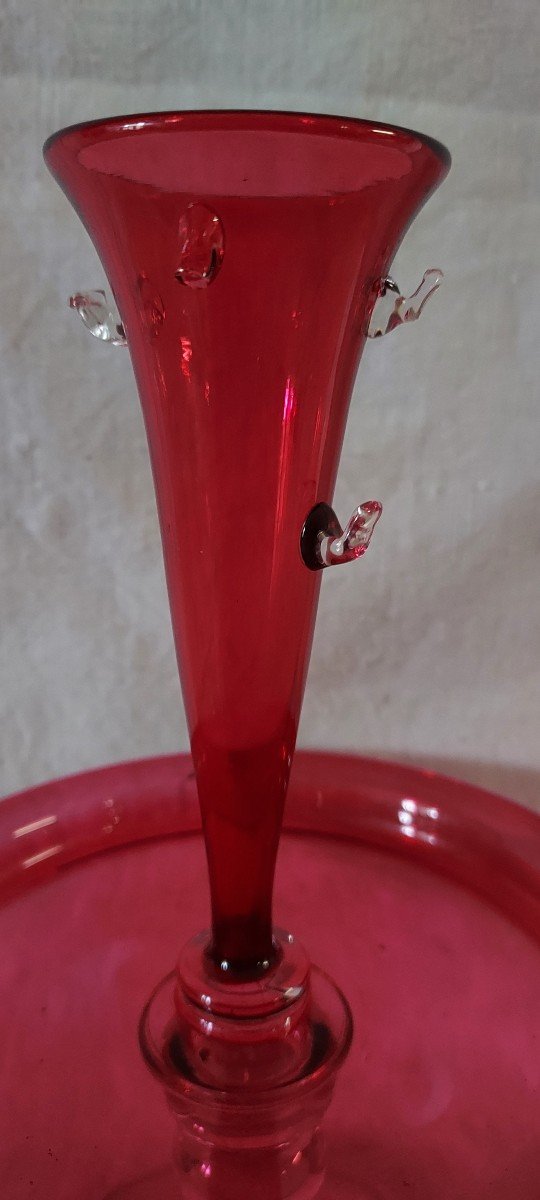 Ring Sizer Forming A Tray And Soliflore In Red And Clear Crystal (baccarat, Saint Louis?)-photo-3