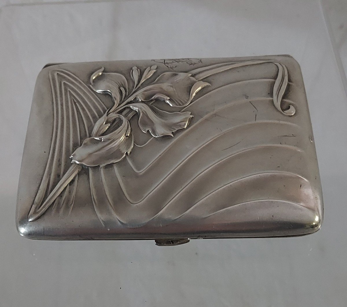 Art Nouveau Cigarette Case With Iris In Silver-photo-4