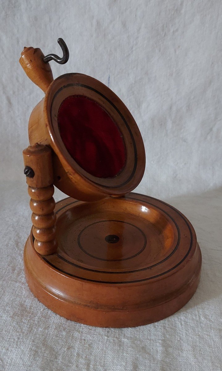 Pocket Watch Holder In Cherry Wood Turned With Jostling Receptacle -photo-2