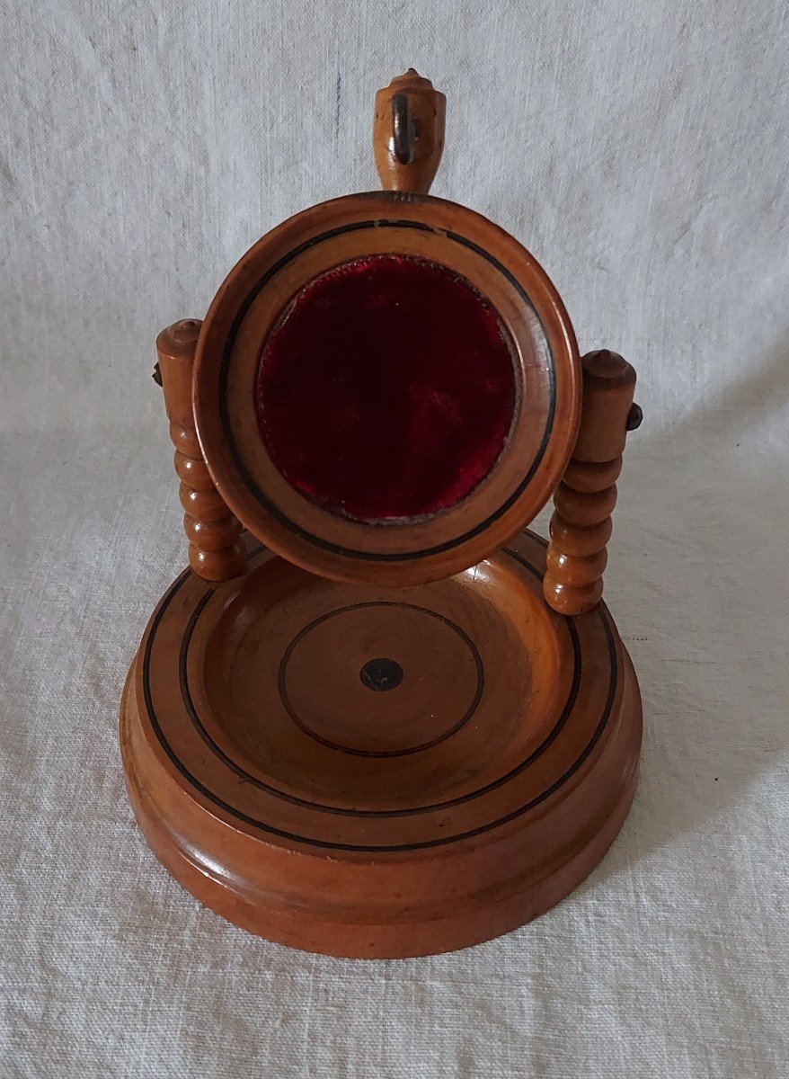 Pocket Watch Holder In Cherry Wood Turned With Jostling Receptacle -photo-3