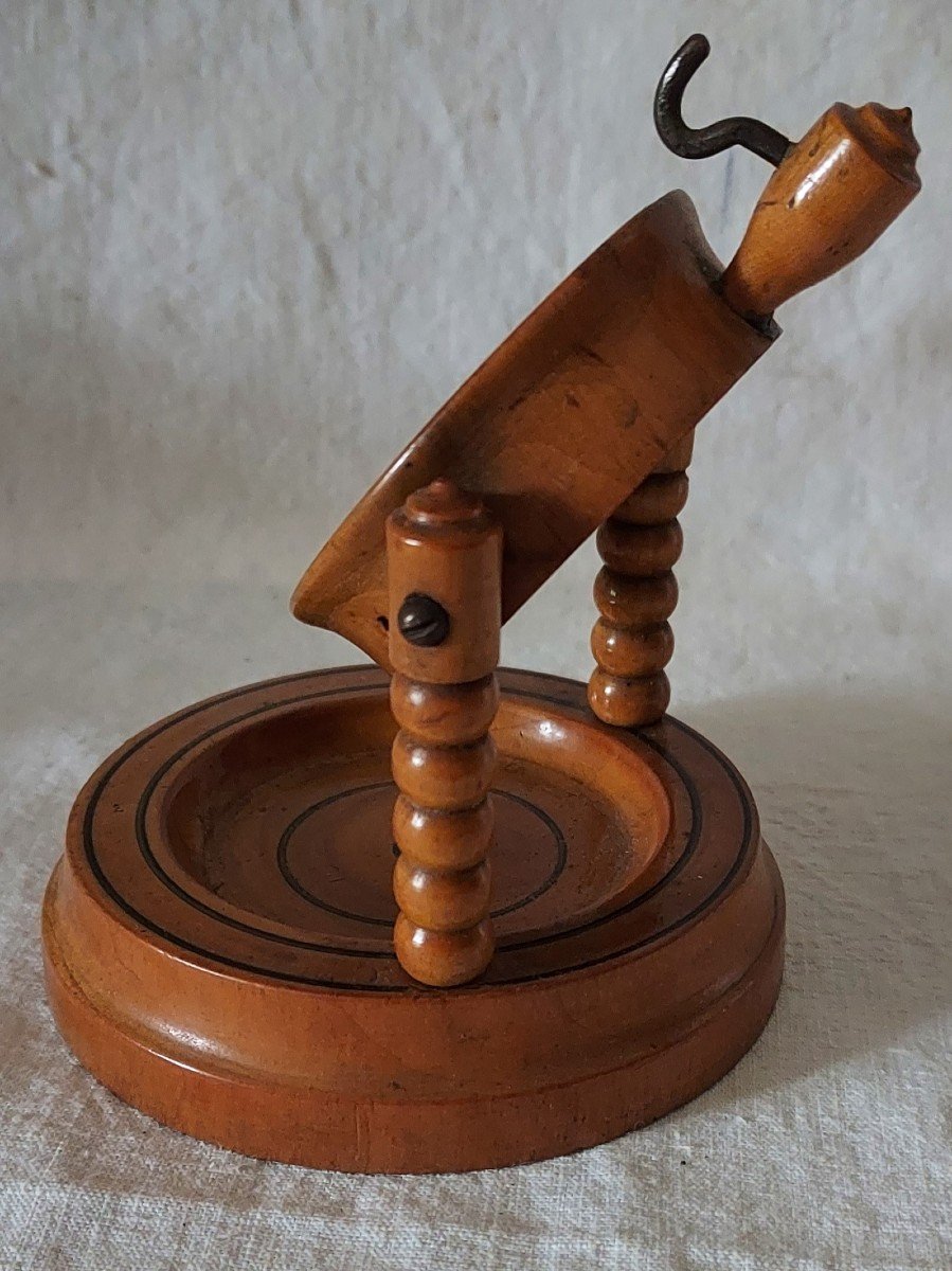 Pocket Watch Holder In Cherry Wood Turned With Jostling Receptacle -photo-4