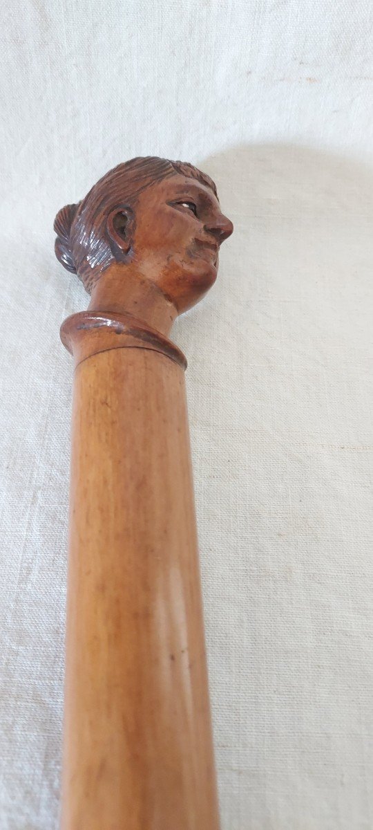 Paper Opener With Woman's Head In Carved Olive Wood -photo-3