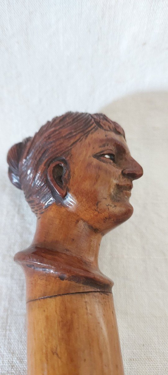 Paper Opener With Woman's Head In Carved Olive Wood -photo-3