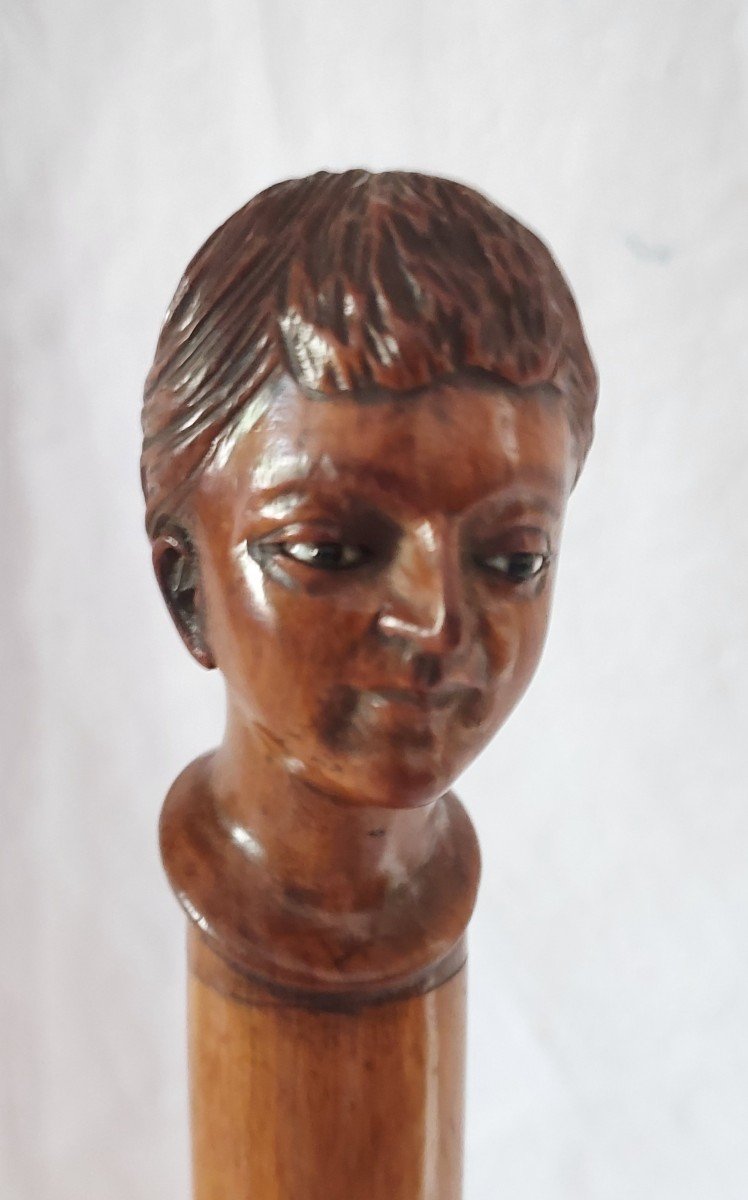 Paper Opener With Woman's Head In Carved Olive Wood -photo-5