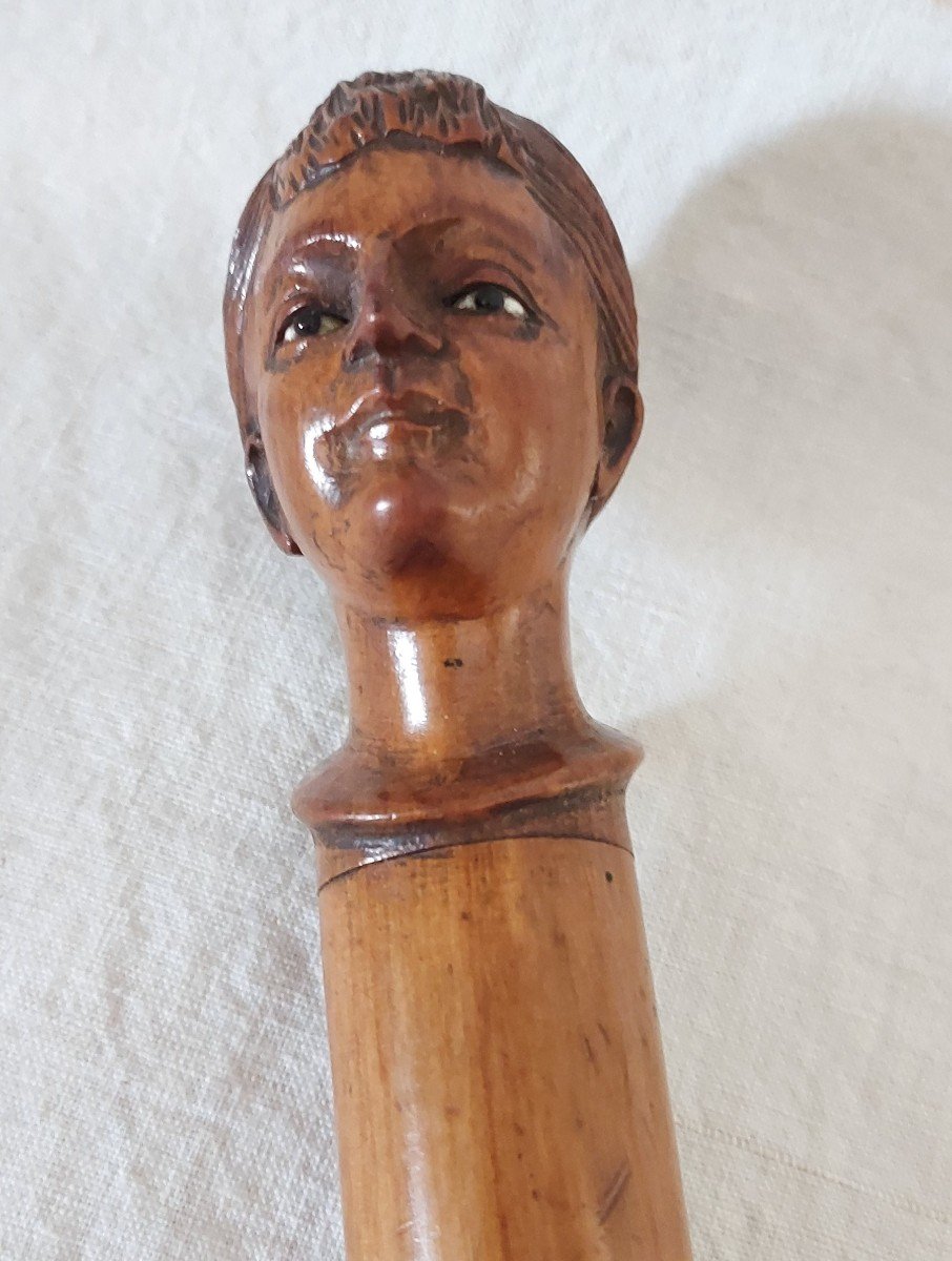 Paper Opener With Woman's Head In Carved Olive Wood 