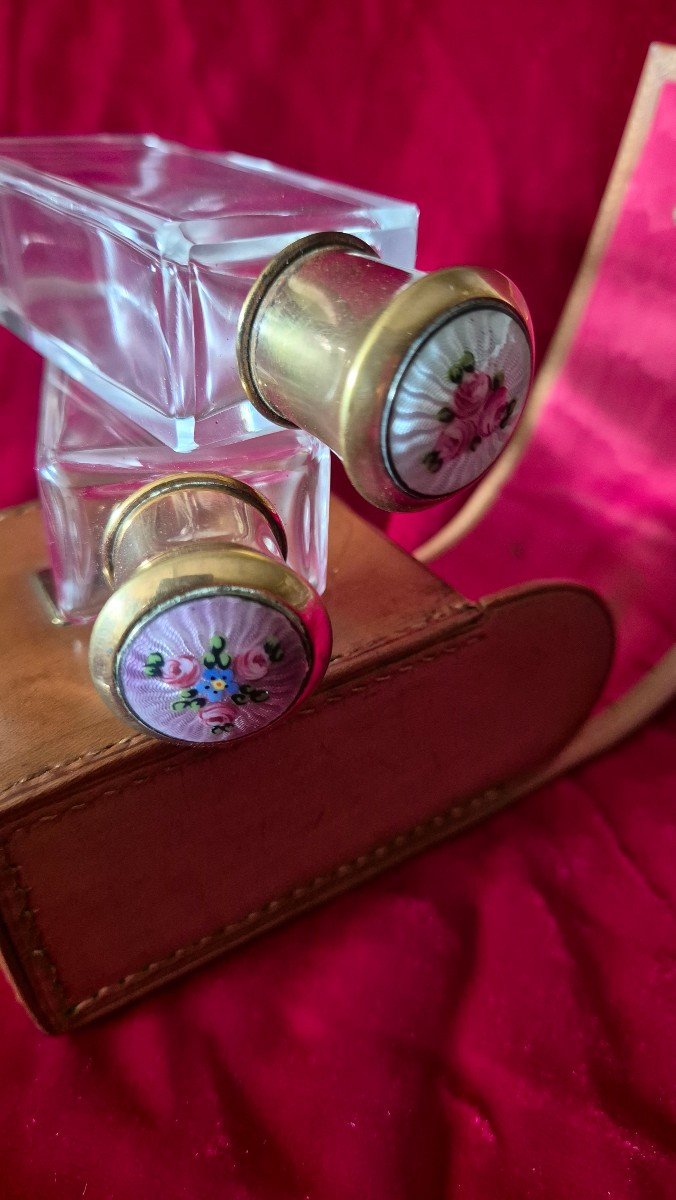 Perfume Travel Set Of Two Bottles With Flowered Enamel Caps-photo-3