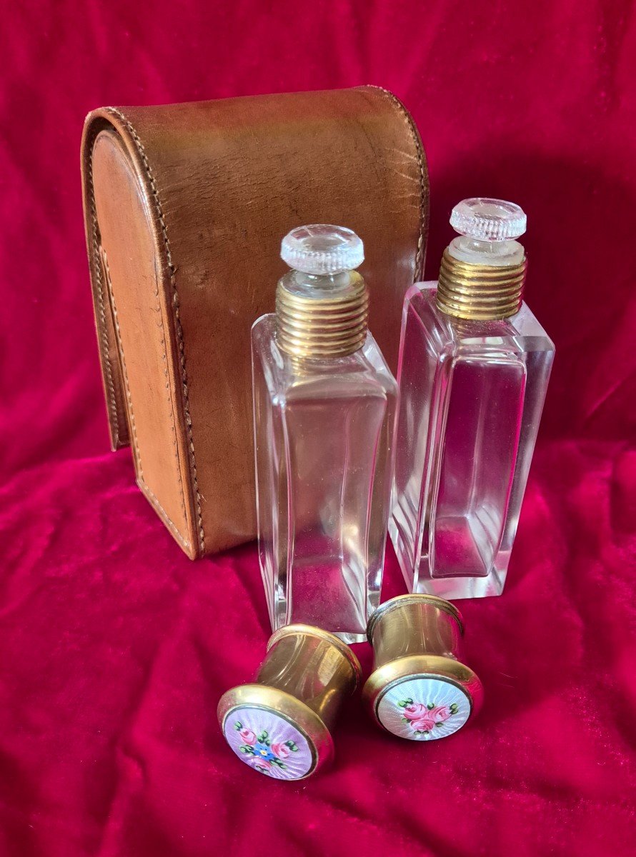 Perfume Travel Set Of Two Bottles With Flowered Enamel Caps-photo-1