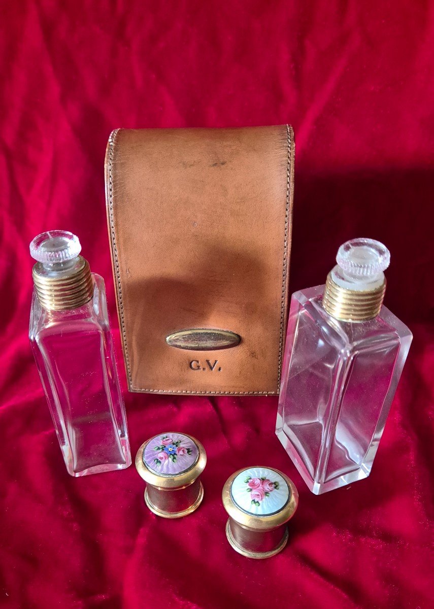 Perfume Travel Set Of Two Bottles With Flowered Enamel Caps-photo-4