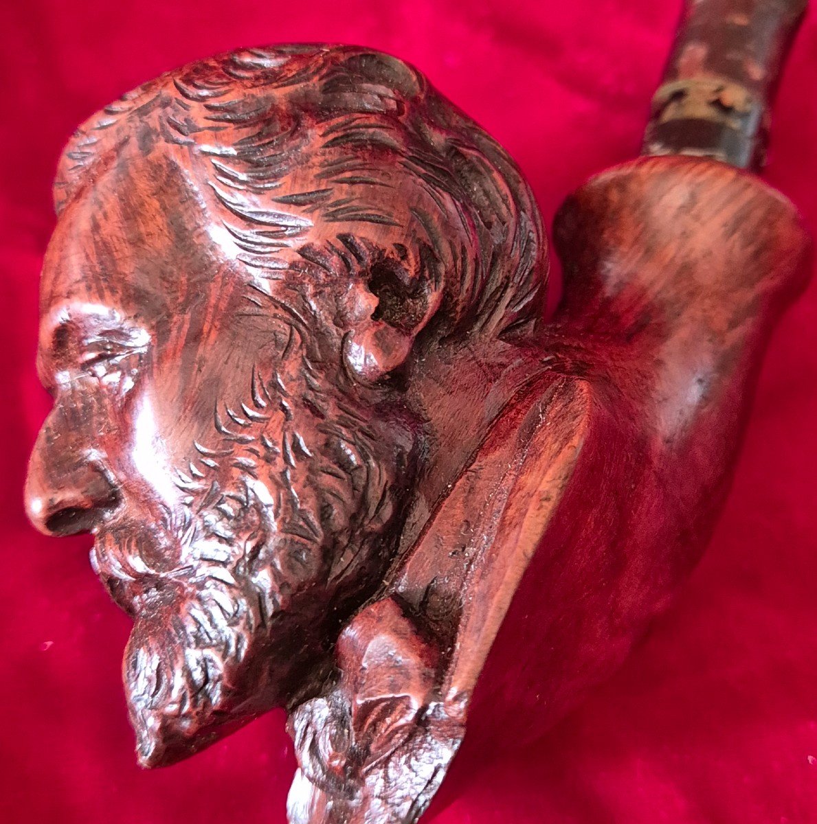 Carved Briar Pipe Depicting Gambetta's Face-photo-2