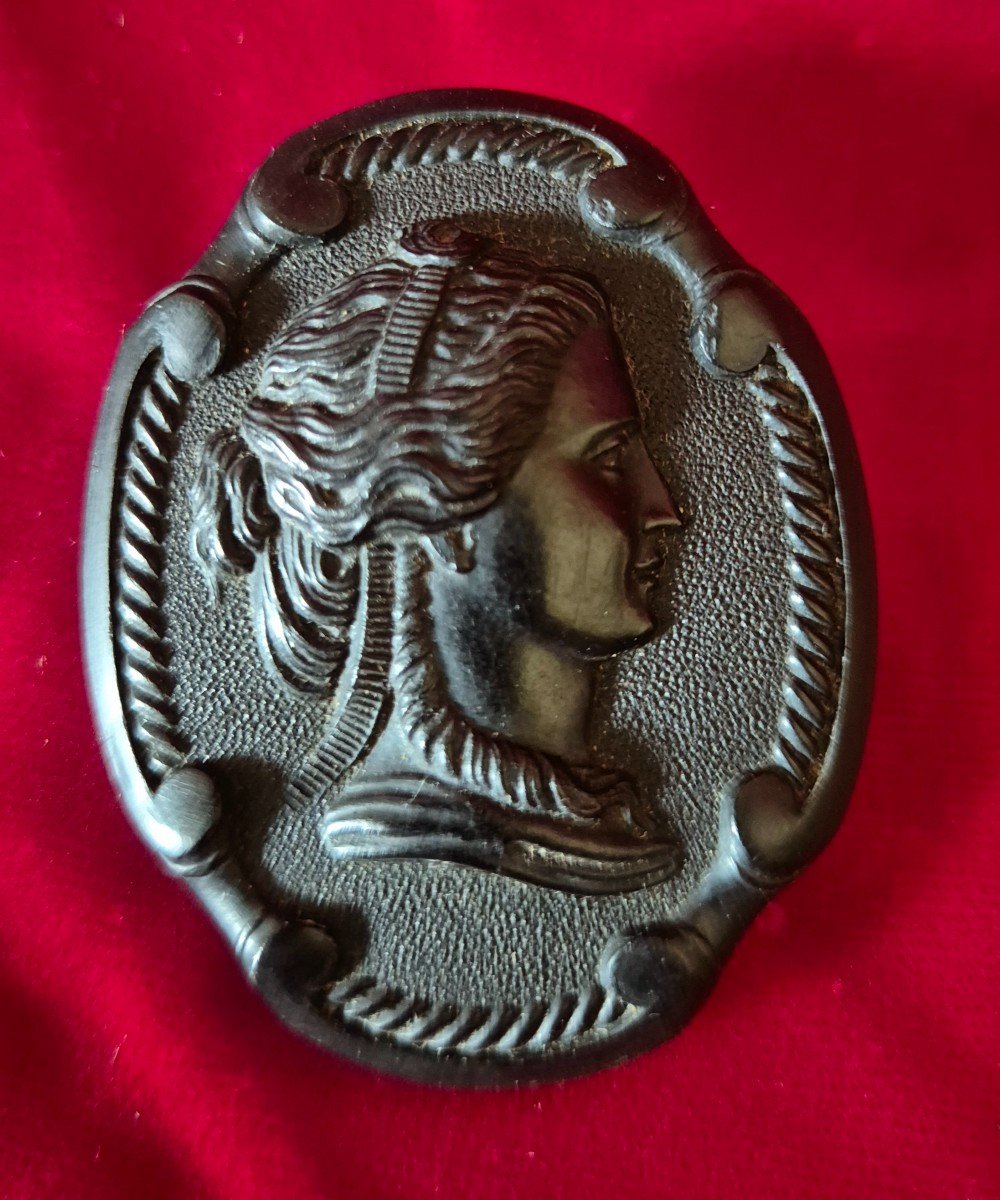 Victorian Mourning Cameo Depicting A Woman In Profile Mounted As A Brooch-photo-2