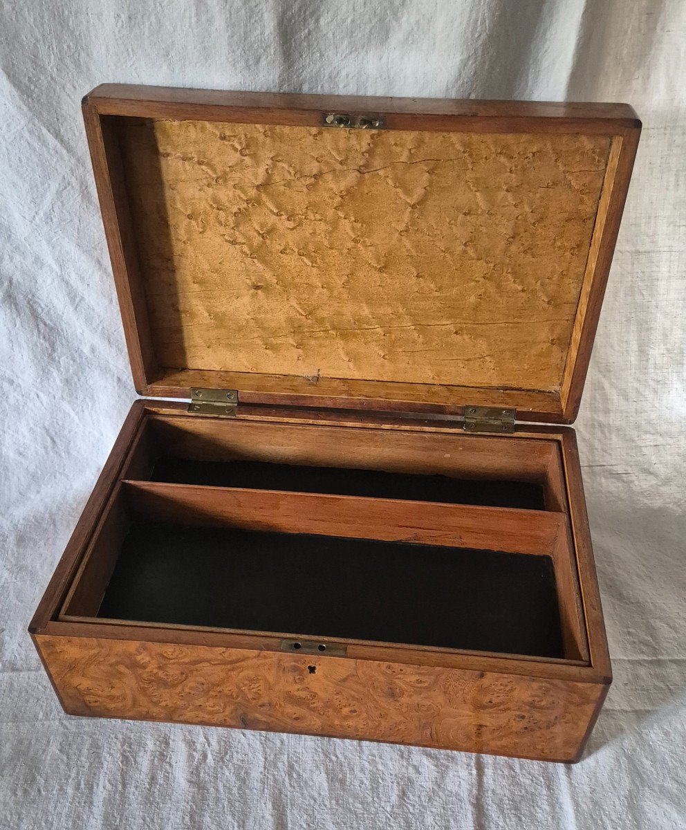 Elm Burl Marquetry Storage Box Featuring A Compass Rose-photo-6