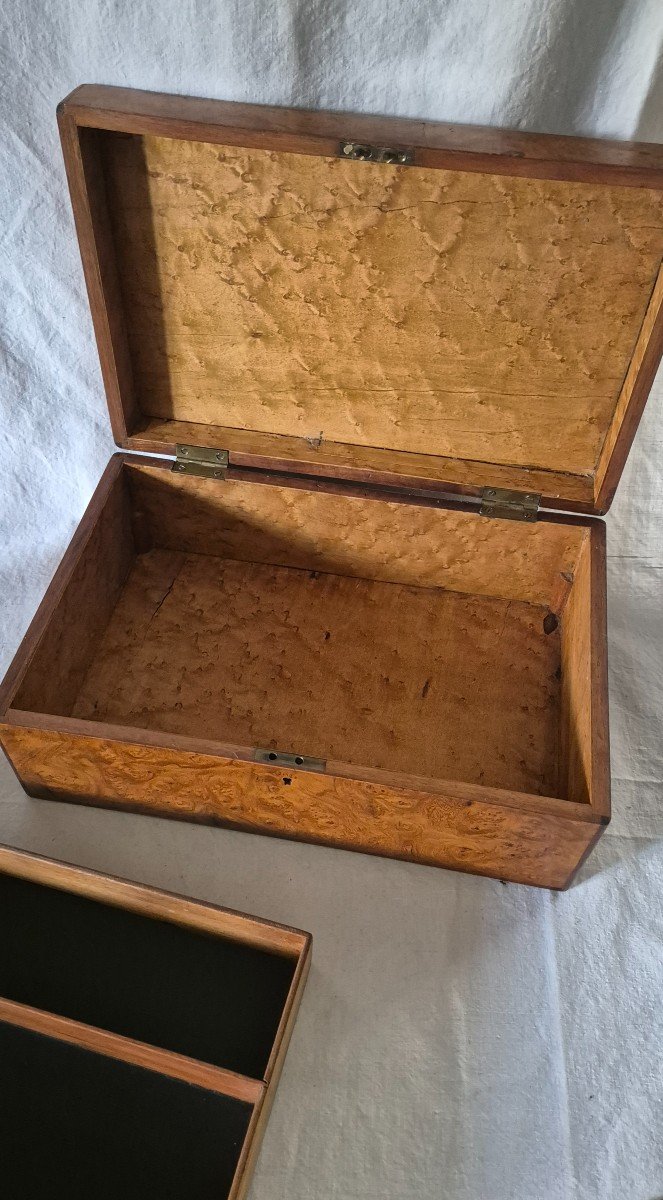 Elm Burl Marquetry Storage Box Featuring A Compass Rose-photo-7