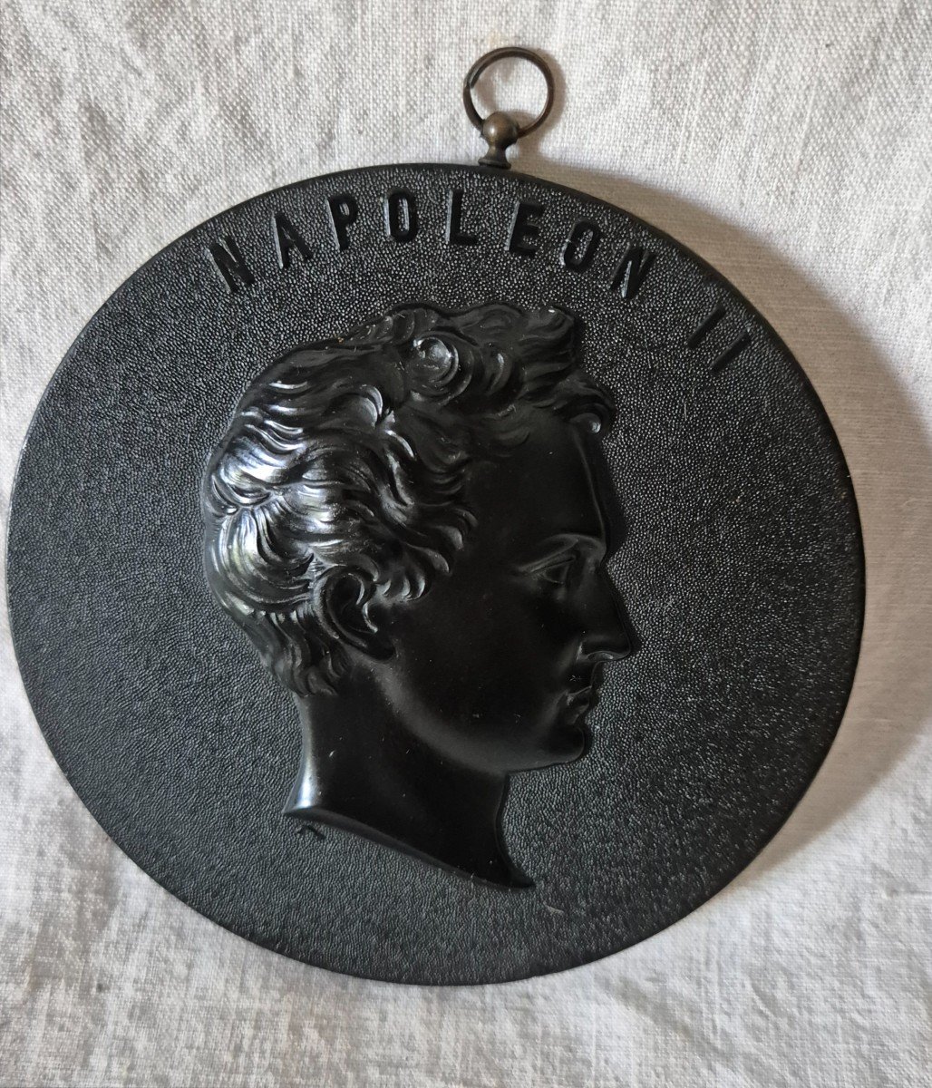 Black Hardwood Medallion Representing Napoleon II In Profile In Relief, Second Empire Period -photo-2