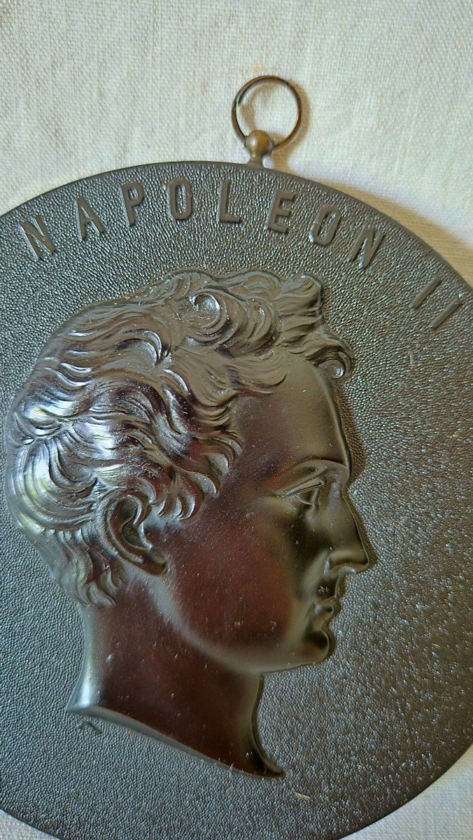 Black Hardwood Medallion Representing Napoleon II In Profile In Relief, Second Empire Period -photo-3