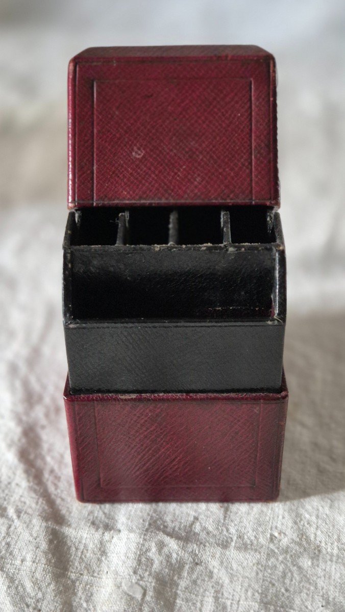 Leather Bridge Game Box With Enamel Decor -photo-2