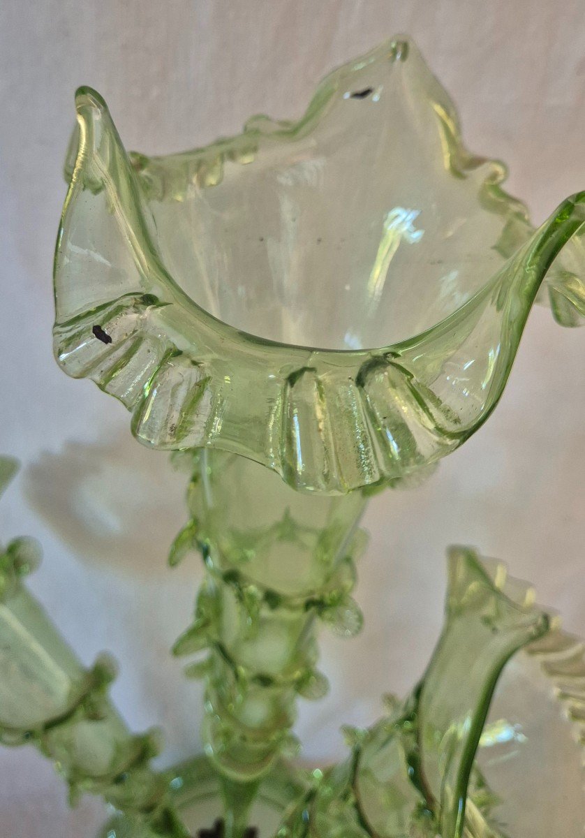 Vase Tulipier à Trois Cornets En Cristal Vert Clair Napoléon III -photo-1