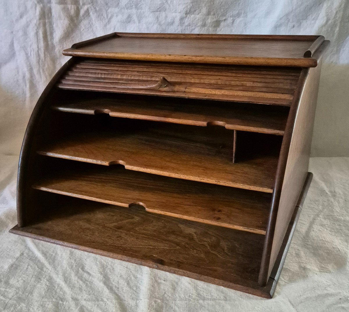 Early 20th Century Walnut Curtain Desk Filing Cabinet -photo-2