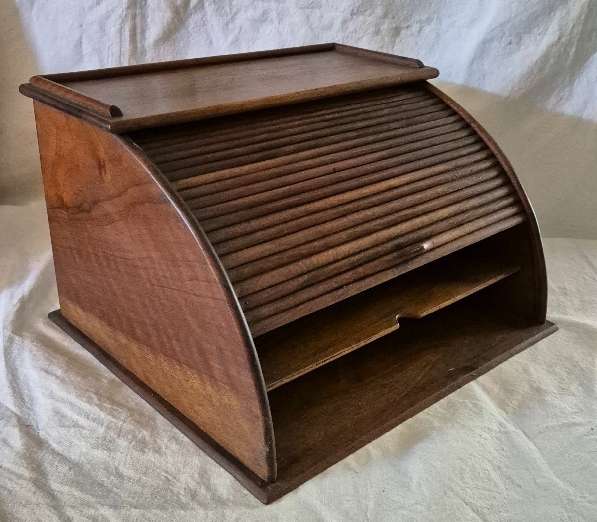 Early 20th Century Walnut Curtain Desk Filing Cabinet -photo-3