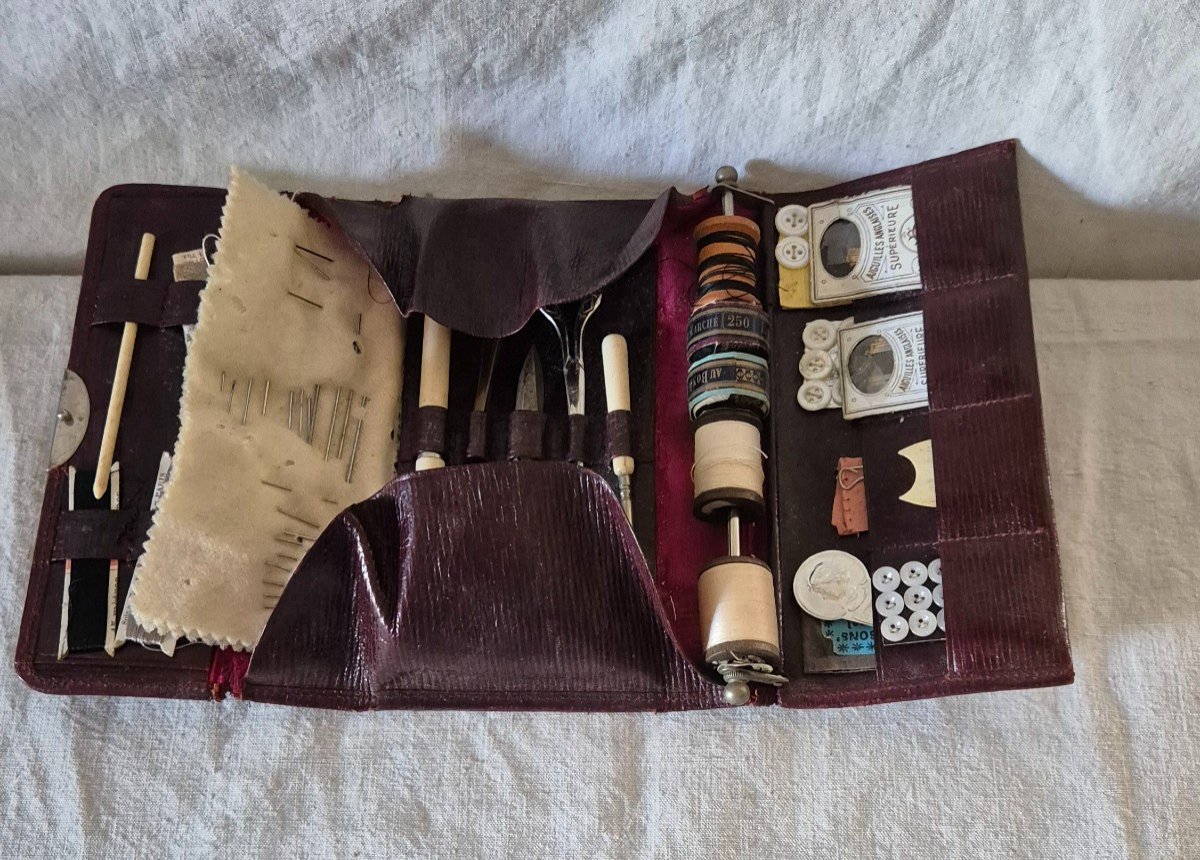 Bordeaux Leather Travel Sewing Kit 