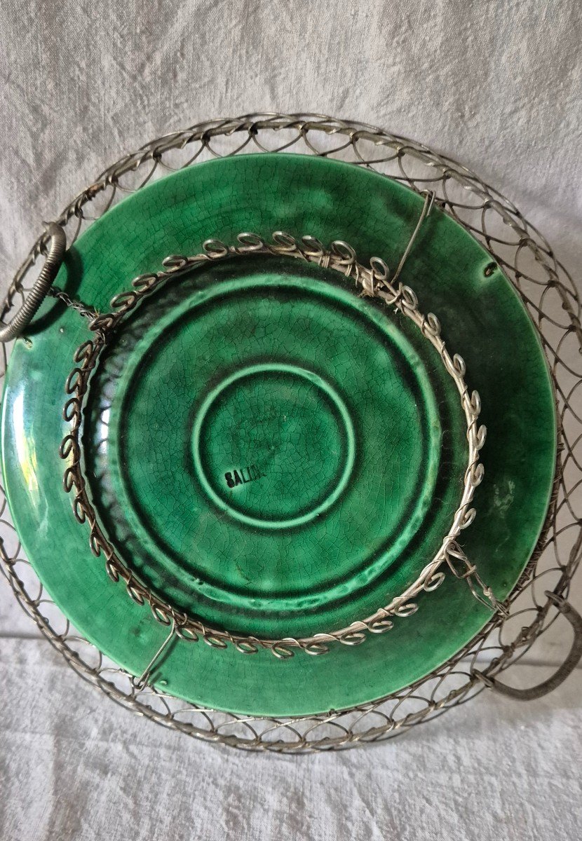 Grape Plate In Green Salins Barbotine And Twisted Iron Wire -photo-4