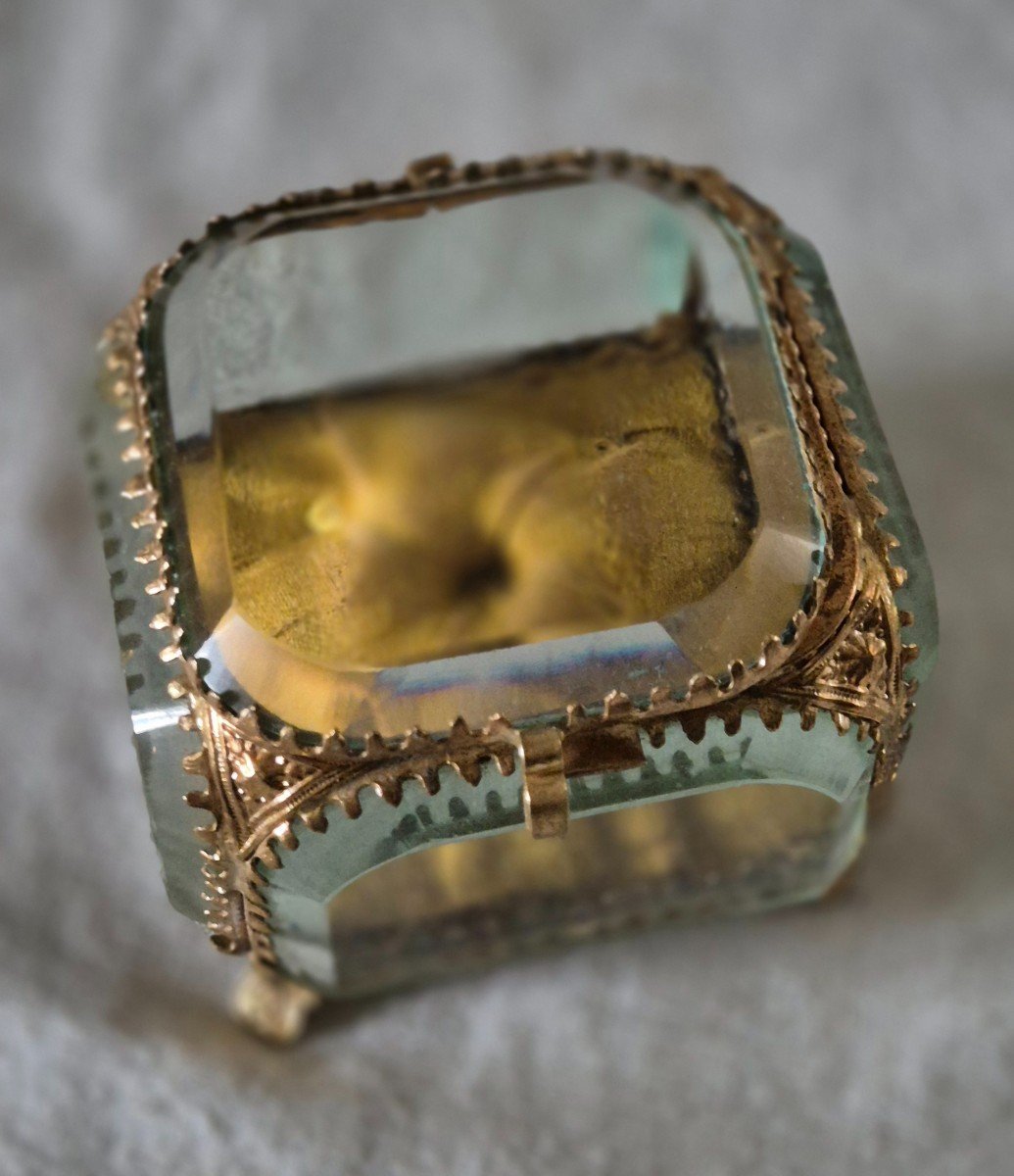 Square Jewelry Box - Reliquary In Chamfered Glass And Gilded Pomponne Bronze Napoleon III -photo-2