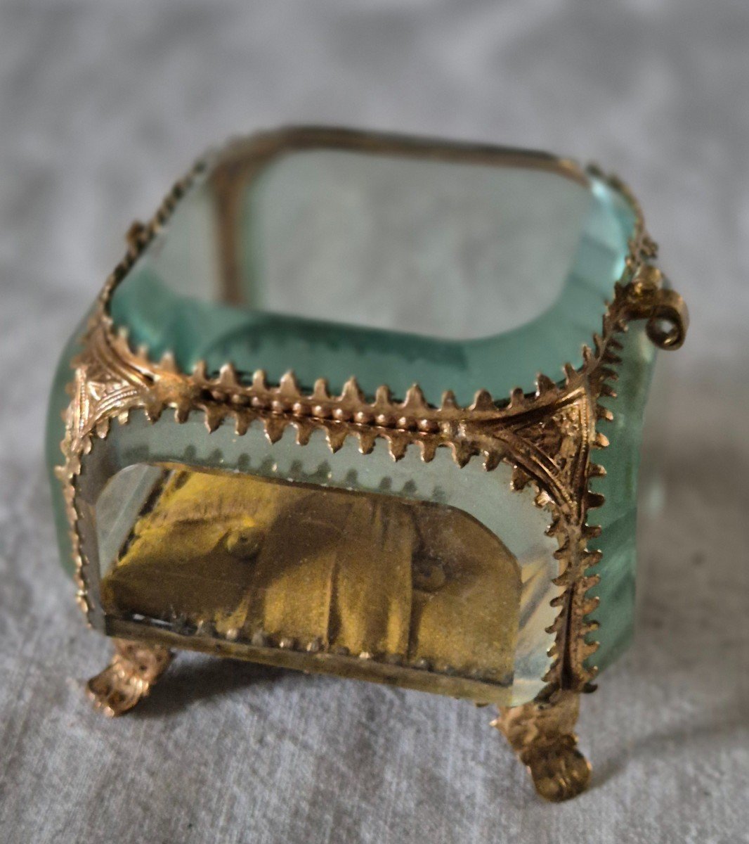 Square Jewelry Box - Reliquary In Chamfered Glass And Gilded Pomponne Bronze Napoleon III -photo-3