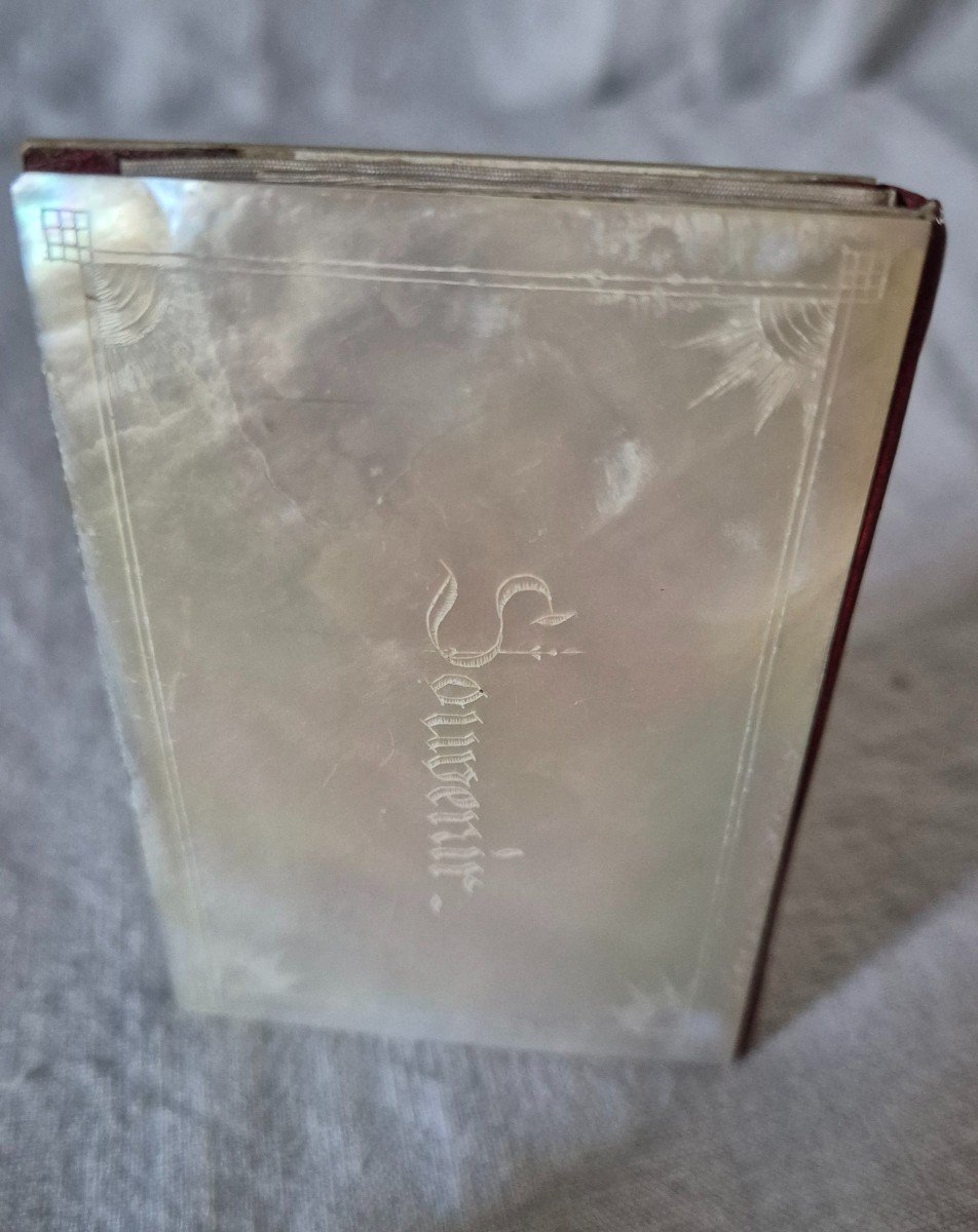 "souvenir" Notebook In Engraved Mother-of-pearl From The Romantic Period.-photo-2