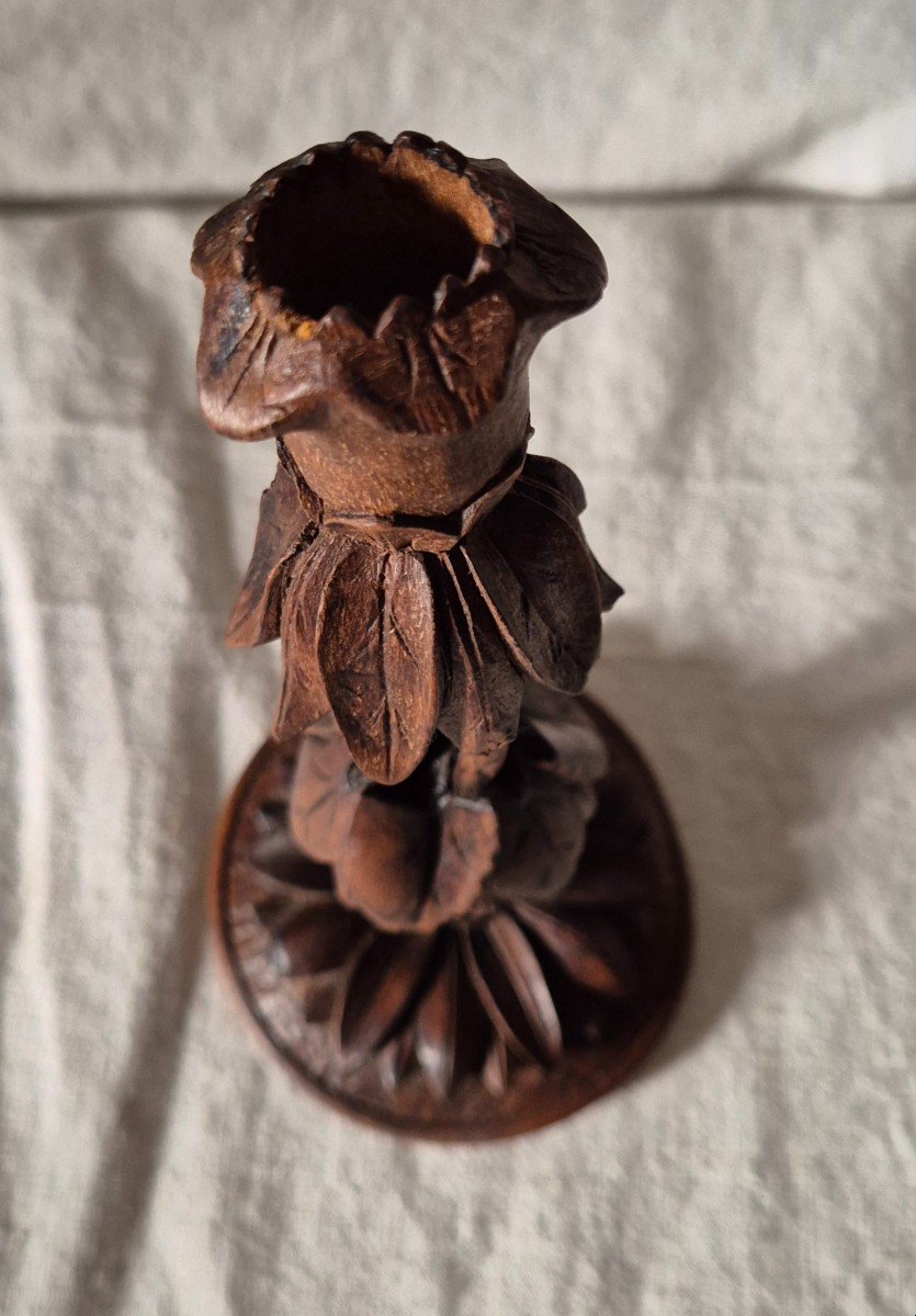 19th Century Black Forest Plant-style Carved Wood Candle Holder -photo-4