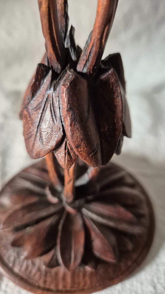 19th Century Black Forest Plant-style Carved Wood Candle Holder -photo-2