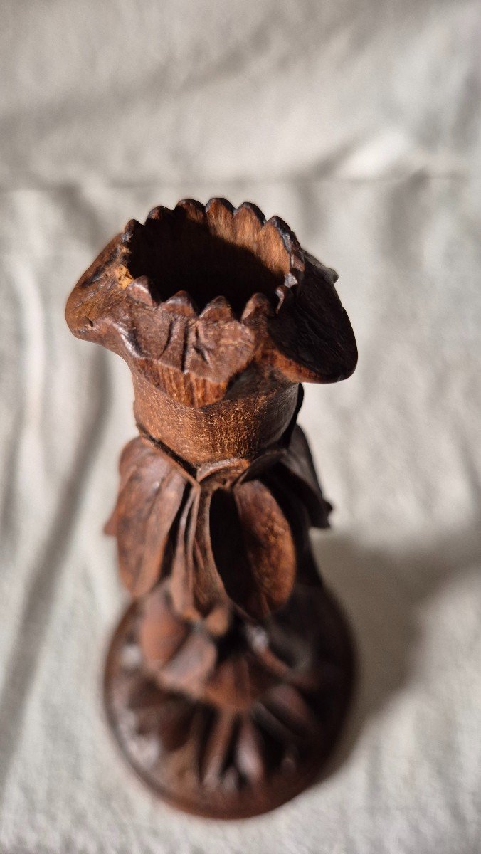 19th Century Black Forest Plant-style Carved Wood Candle Holder -photo-5