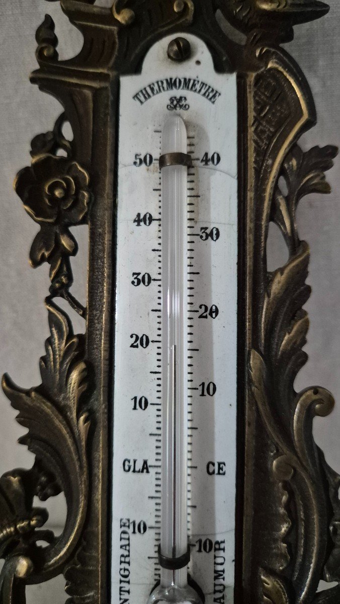 19th Century Rococo Style Brown Patina Bronze Thermometer -photo-1