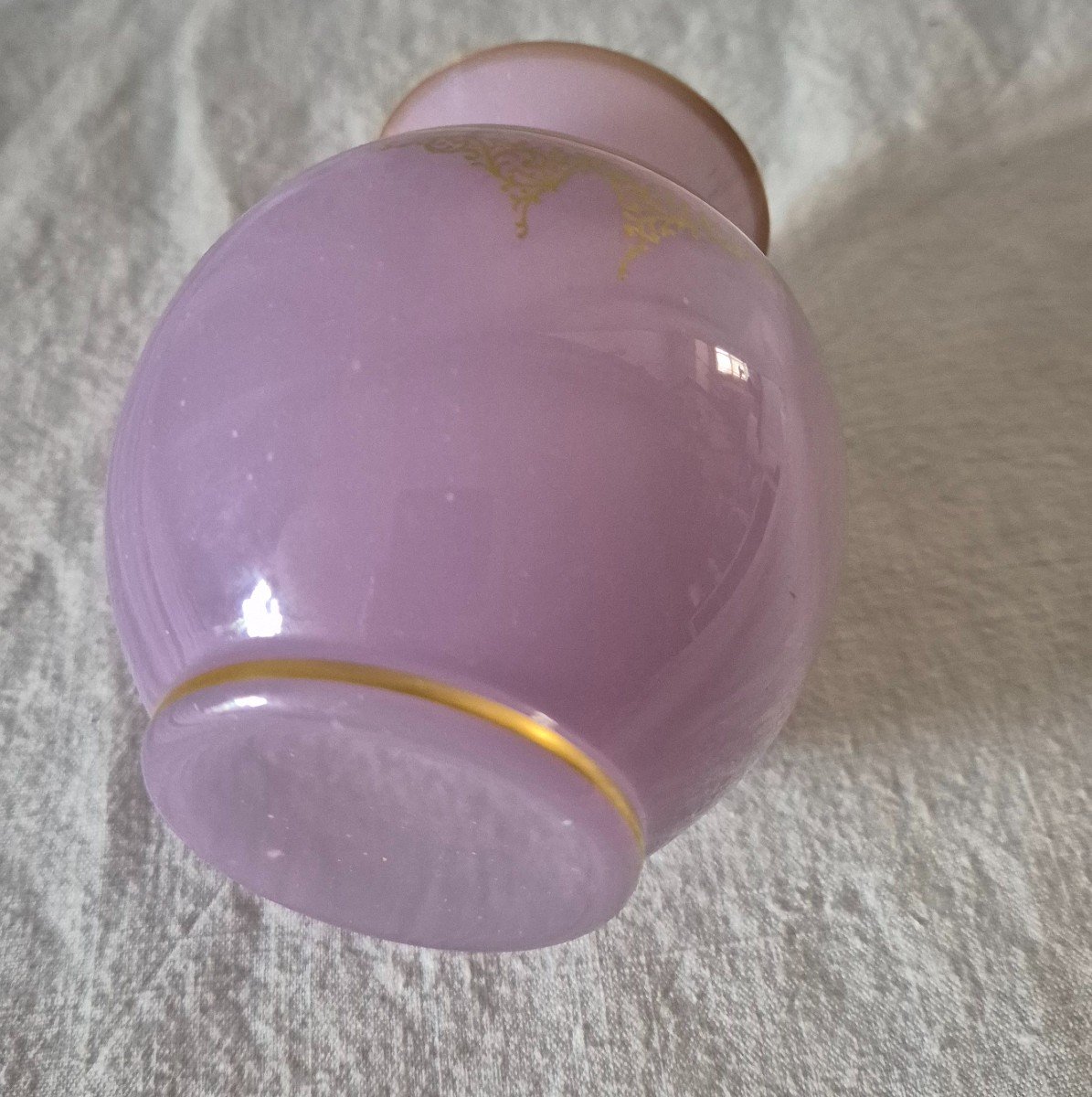 Vase Boule En Opaline "agate" De Baccarat Rose Mauve-photo-3