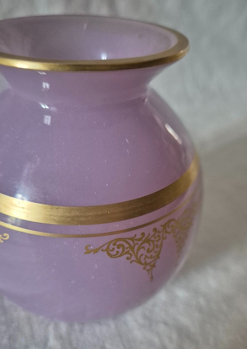 Vase Boule En Opaline "agate" De Baccarat Rose Mauve-photo-4