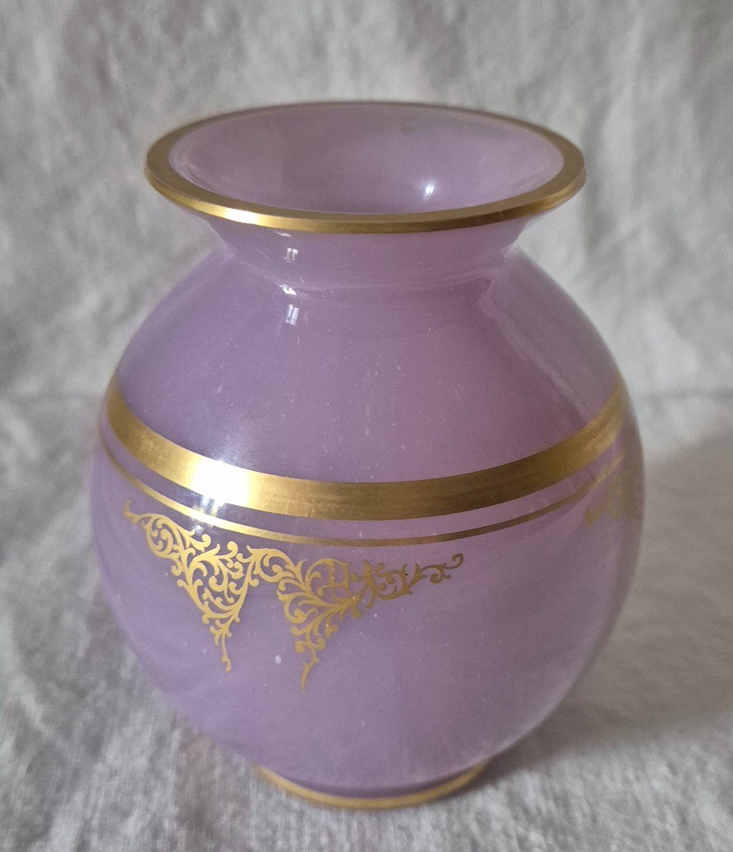 Vase Boule En Opaline "agate" De Baccarat Rose Mauve-photo-2