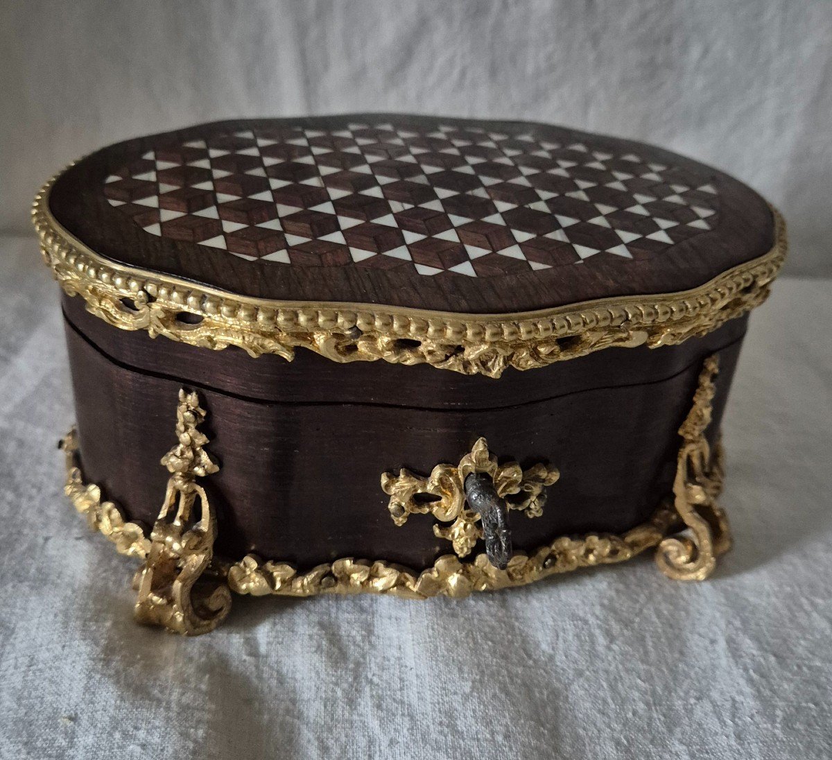 Napoleon III Rosewood Box, Ivory Marquetry And Gilt Bronze 