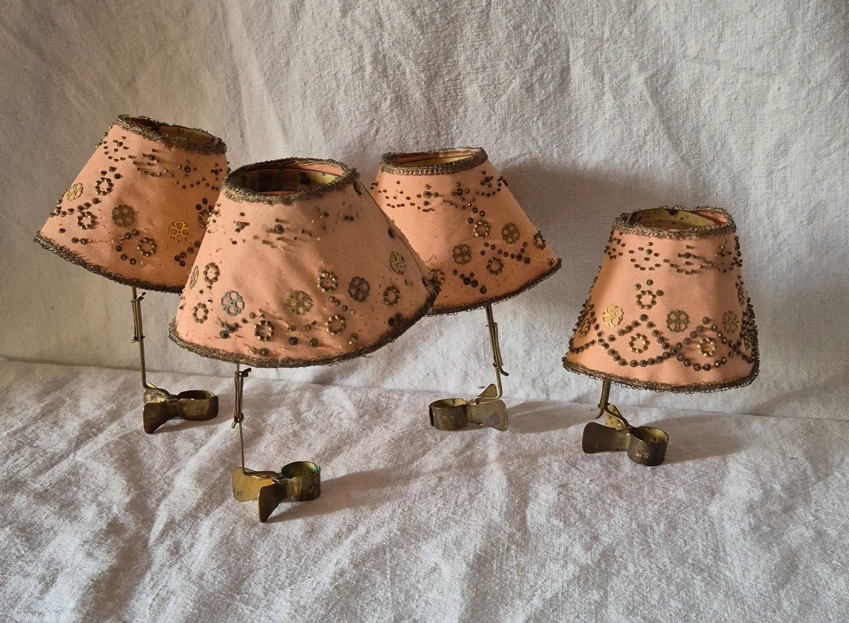 Set Of Four Beaded Lampshades With Candle Holders -photo-2