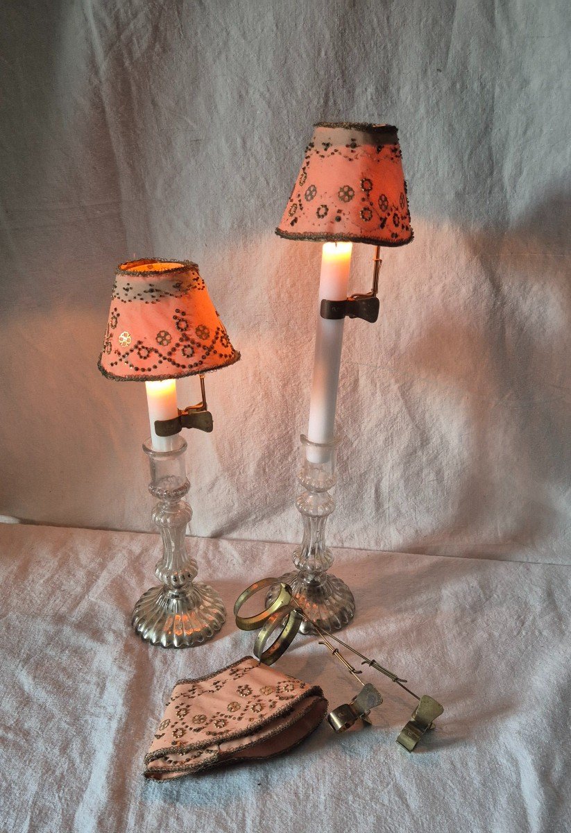 Set Of Four Beaded Lampshades With Candle Holders 