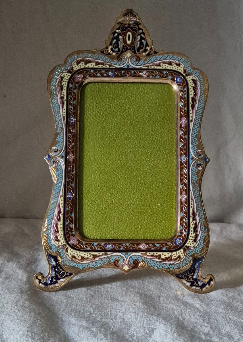 Louis XV Style Cloisonné Enamel Gilt Bronze Photo Frame -photo-2