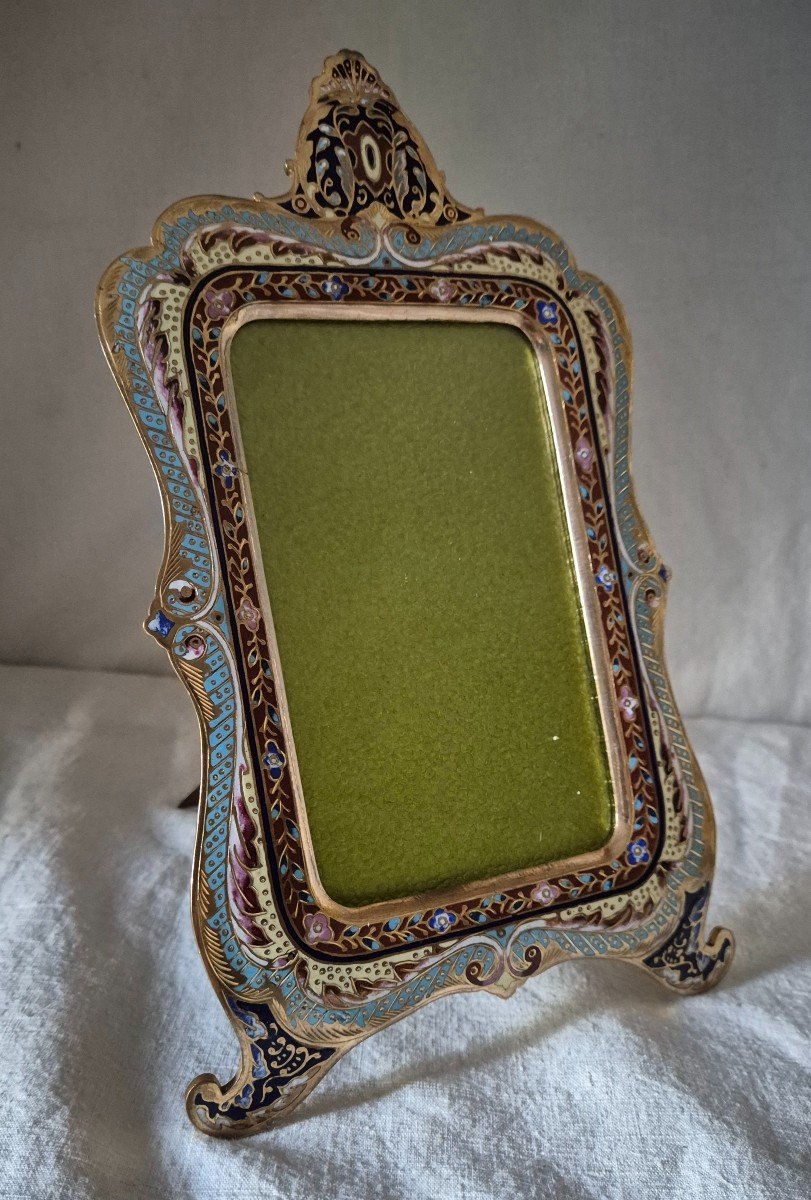 Louis XV Style Cloisonné Enamel Gilt Bronze Photo Frame -photo-3