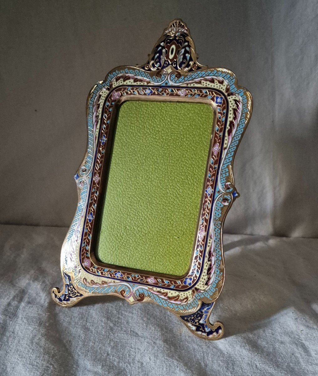 Louis XV Style Cloisonné Enamel Gilt Bronze Photo Frame 