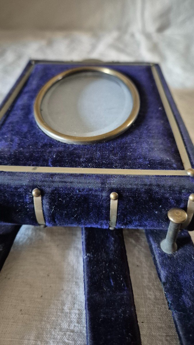 Midnight Blue Plush Velvet Photo Frame Album Leaflet Holder With Silver Bronze Decor-photo-3