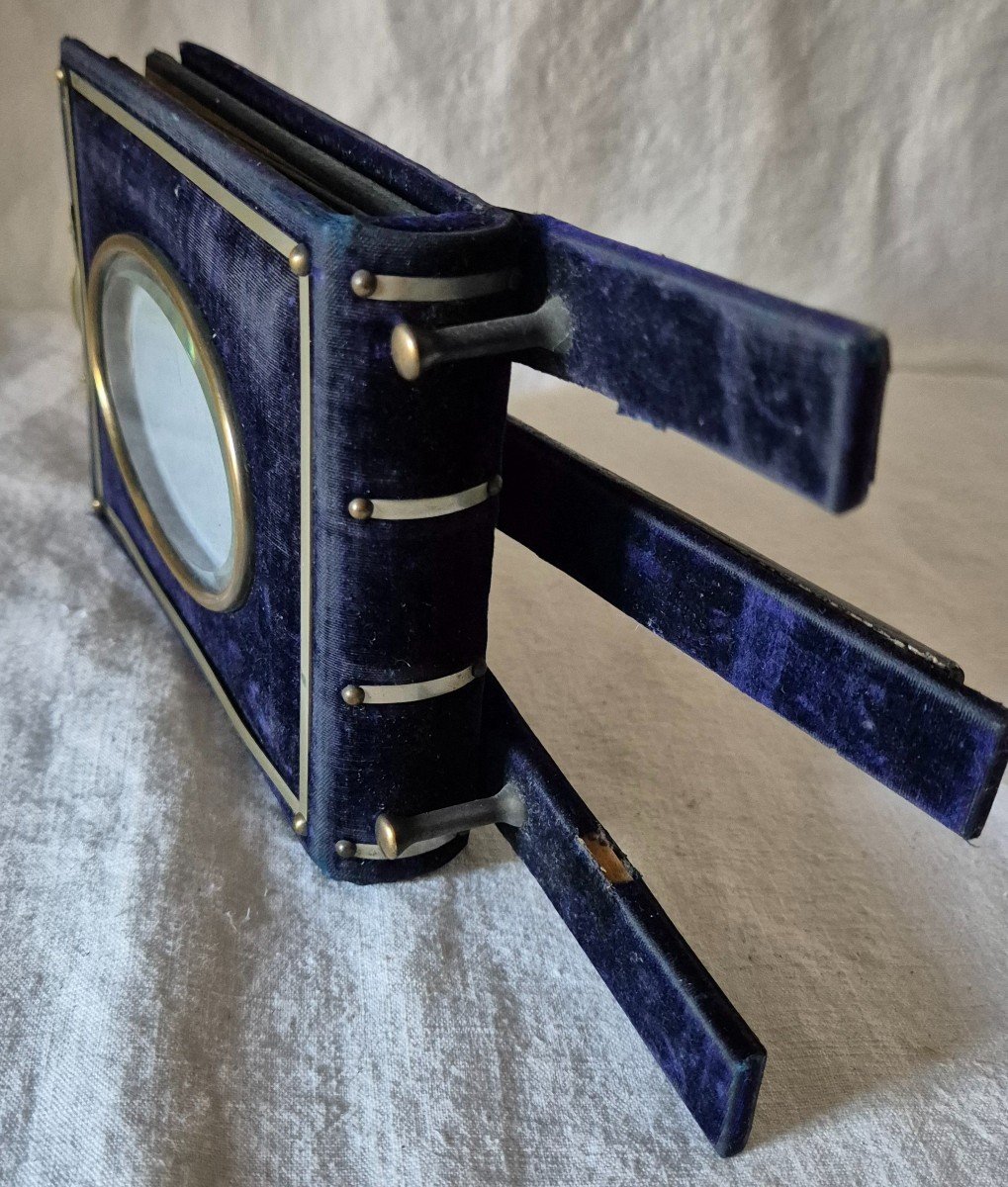 Midnight Blue Plush Velvet Photo Frame Album Leaflet Holder With Silver Bronze Decor-photo-7