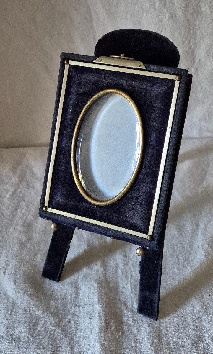 Midnight Blue Plush Velvet Photo Frame Album Leaflet Holder With Silver Bronze Decor