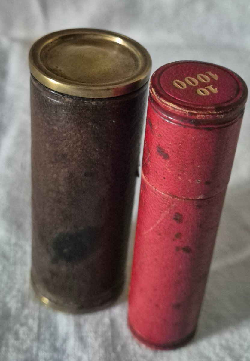 Two Louis d'Or Doors In Brass Covered In Leather, Red And Brown-photo-2