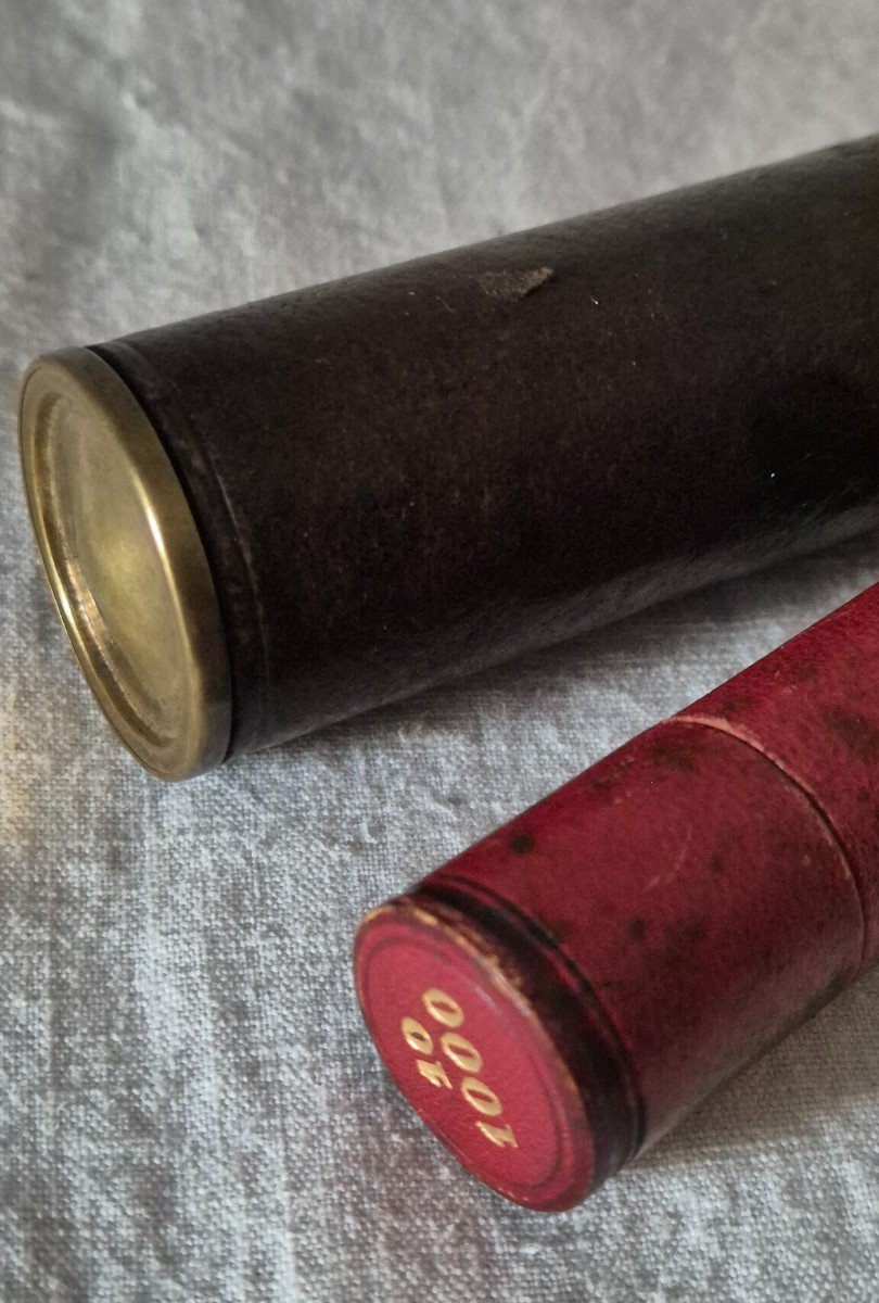 Two Louis d'Or Doors In Brass Covered In Leather, Red And Brown-photo-3