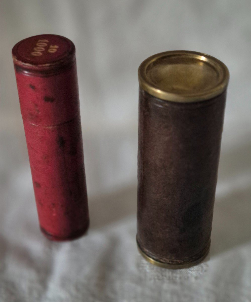 Two Louis d'Or Doors In Brass Covered In Leather, Red And Brown-photo-1