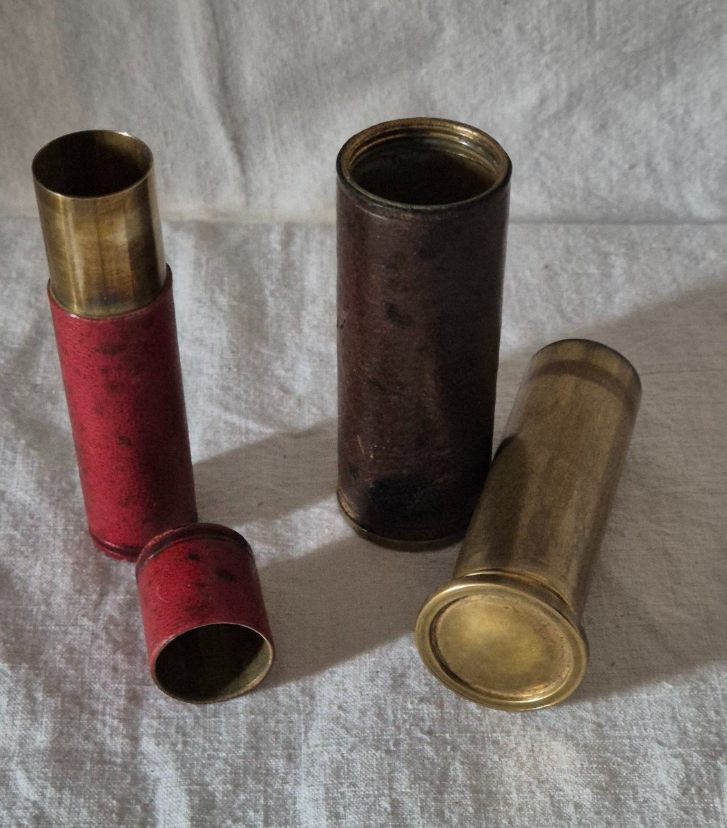 Two Louis d'Or Doors In Brass Covered In Leather, Red And Brown-photo-3